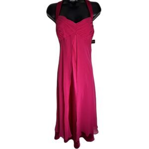 Donna Ricco Pink 100% Silk Halter Dress Formal Maxi Barbiecore NWT Flowy Lined